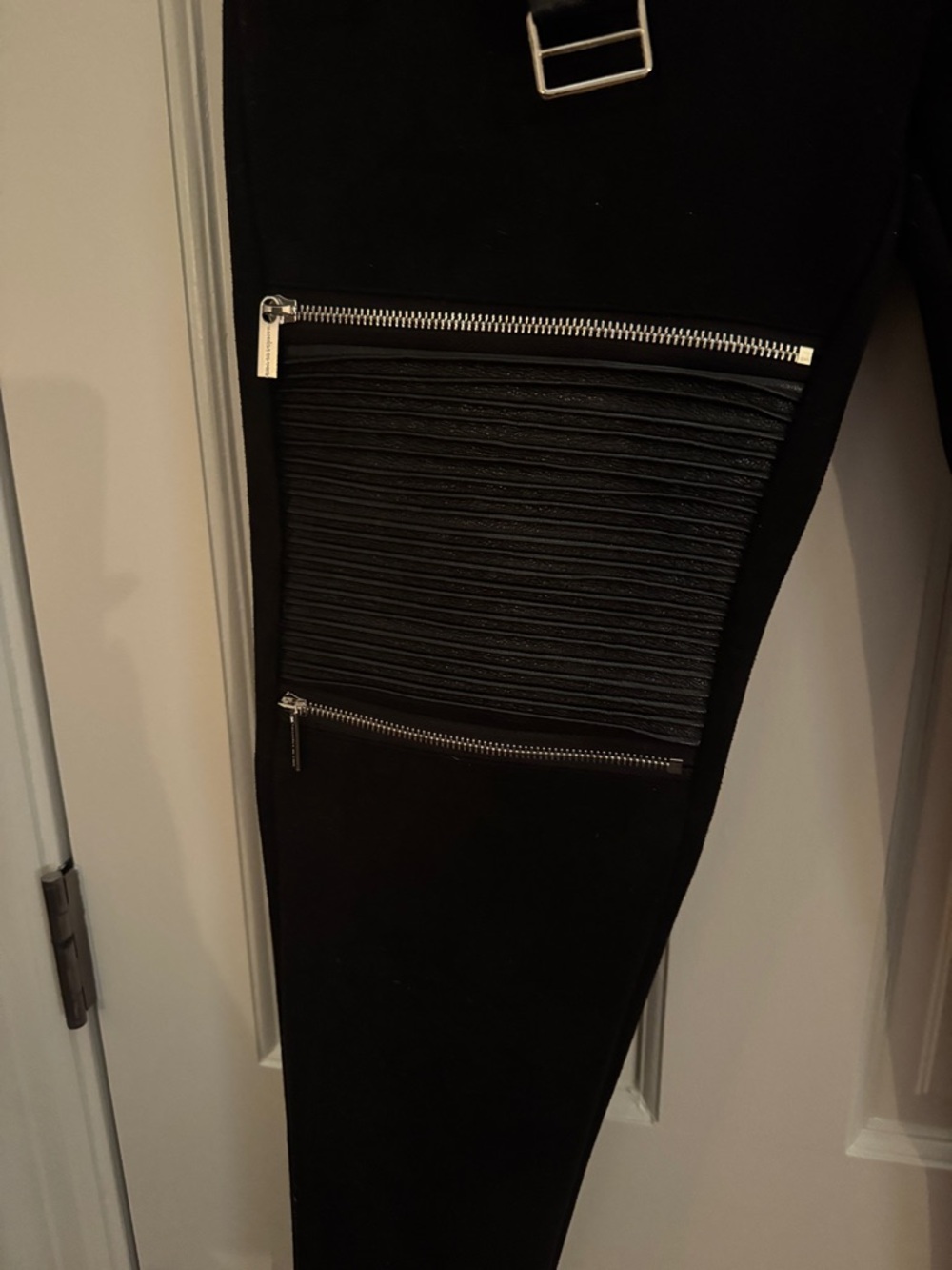 Maniere De Voir Black Moto-Panel Pants with Silver Zippers - Picture 2 of 5